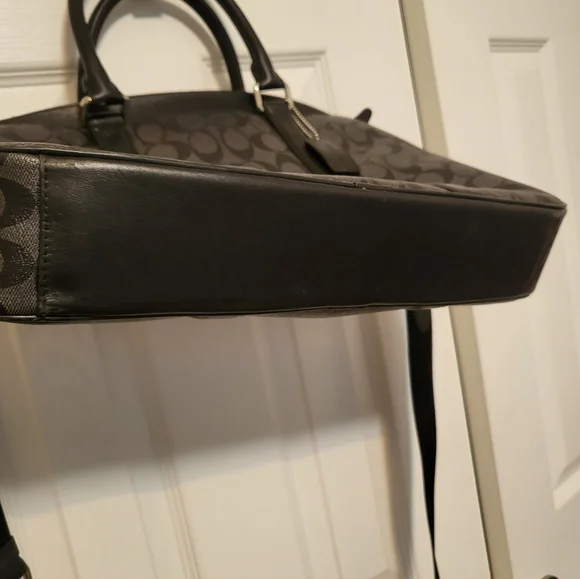 Coach Men's Perry Slim Brief Signature Canvas Zip Top Leather Bag Charcoal - Picture 3 of 5